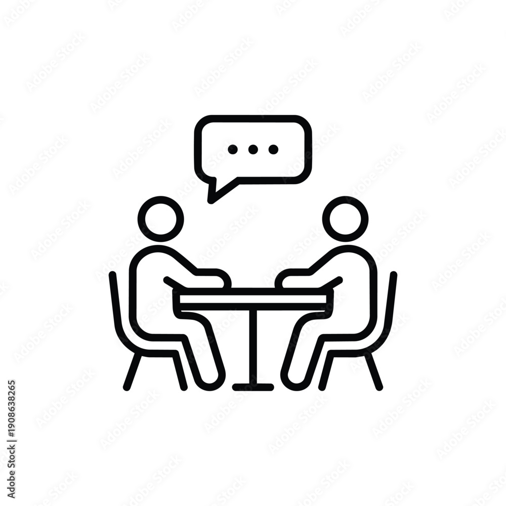 Fototapeta premium Human interaction icon people talking at table communication meeting black and white vector illustration
