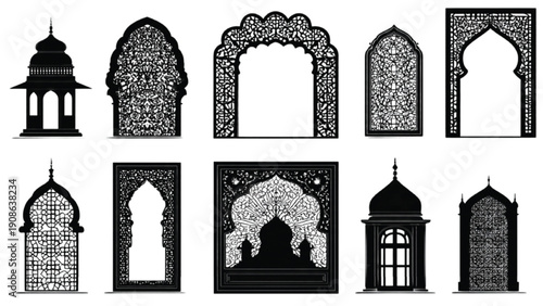 Elegant Ramadan Islamic Arch and Window Silhouette Vector Elements for Decorative Background and Branding Design