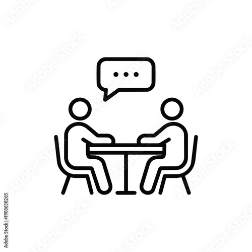 Human interaction icon people talking at table communication meeting black and white vector illustration