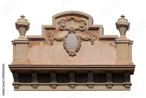 Fotografie Elements of architectural decorations of buildings, balconies, arches and balustrade, gypsum patterns and stucco