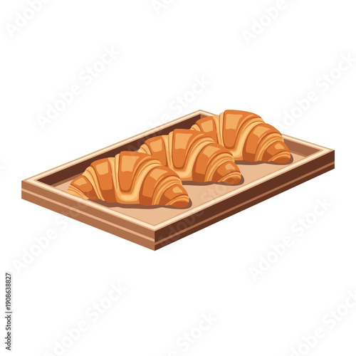 Golden Croissants on a Wooden Tray: Freshly Baked Pastries for Breakfast or Brunch