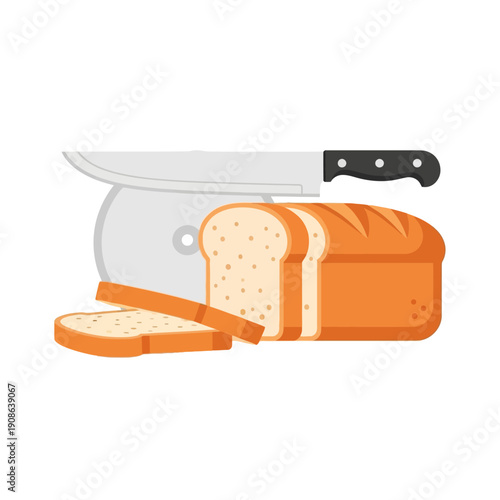 Freshly Baked Bread Sliced with a Knife on a White Background