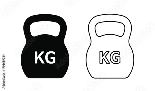 Black and white kettlebell icons with kilogram labels on pure for fitness and exercise concepts