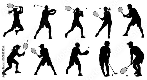 A diverse collection of sport silhouettes depicting athletes in action poses for different games isolated on transparent background, Vector