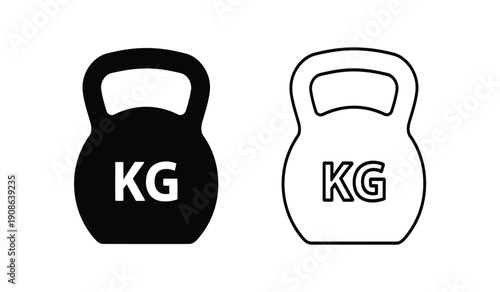 Vector illustration of black and white kettlebell icons with kilogram labels on isolated for fitness and weightlifting concepts