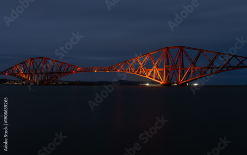 The Forth Rail Bridge at dusk over Firth of Forth, Edinburgh, Scotland, United Kingdom