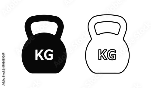 Vector illustration of black and white kettlebell icons with kilogram labels