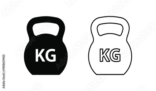 Vector illustration of black and white kettlebell icons with kilogram labels on a pure
