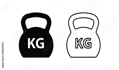 Vector illustration of black and white kettlebell icons with kilogram labels on a pure