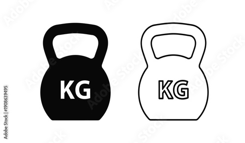 Black and white kettlebell icons with kg weight label on each