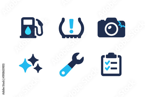 Image symbol inspection sparkle vector labels report scalable wrench generation damage icon