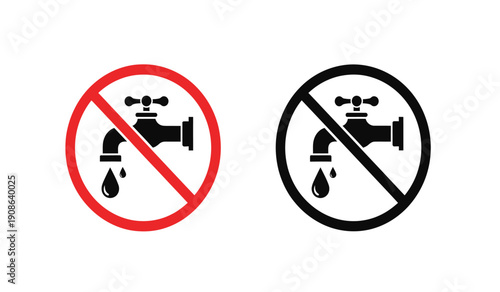 No water tap or faucet icons in red and black circles
