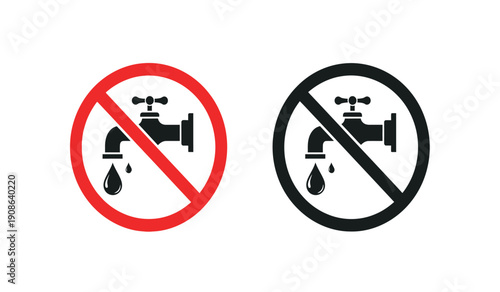 No water usage signs with red and black icons