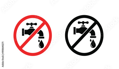 No water tap icons, prohibition signs with dripping faucet symbols