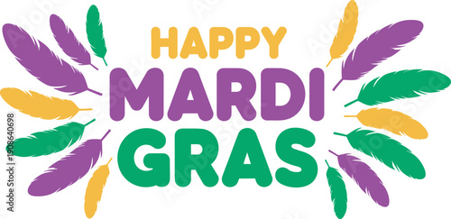 Joyful Carnival Celebration Graphic Design with Vibrant Feathers and Festive Typography