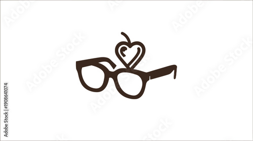 Cute retro eyeglasses with heart symbol, representing love for reading, knowledge, vision, or optical health, simple icon.