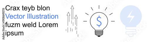 Economic growth, financial planning, innovation, creativity, business solutions, strategy visualization. Light bulbs, arrows and currency symbol . Financial planning and creativity concept