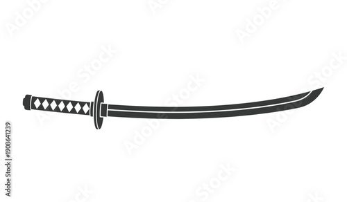 A sleek black katana sword with a curved blade and wrapped handle