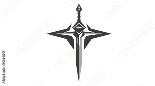 Stylized modern fantasy sword graphic with geometric shapes and star detail, ideal for gaming, emblem, or logo design