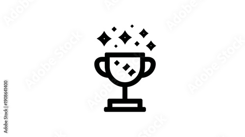 Success and Achievement Outline Icon: Modern Vector Trophy Cup with Sparkling Glitter for Winner Recognition and Award Concept
