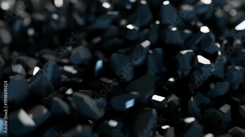 Dark shiny crystalline shapes moving in macro.