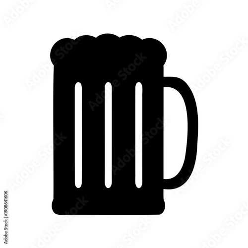 Black ceramic beer mug with vertical stripes and handle Vector, illustration