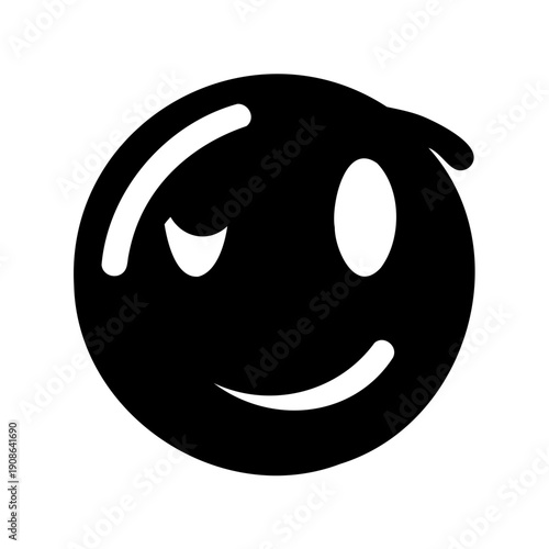 A simple smiling face with a playful wink and raised eyebrow Vector, illustration