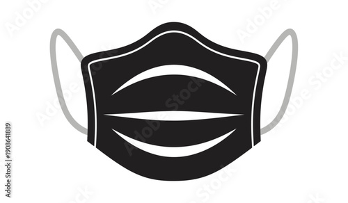 Black face mask with gray straps on for protection