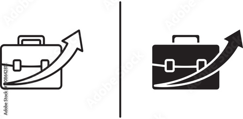 A business briefcase with an arrow indicating growth and success