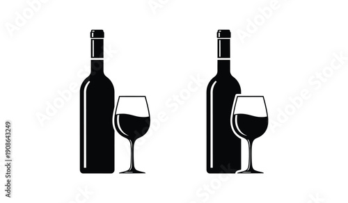 Black silhouette of wine bottles and glasses on a for design and decoration purposes