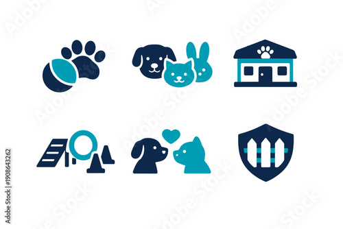 Labels icons vector ball pet socialization clean icon white letters no daycare
