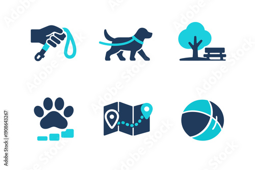 Letters leash tree background vector map route walking white pet icon clean