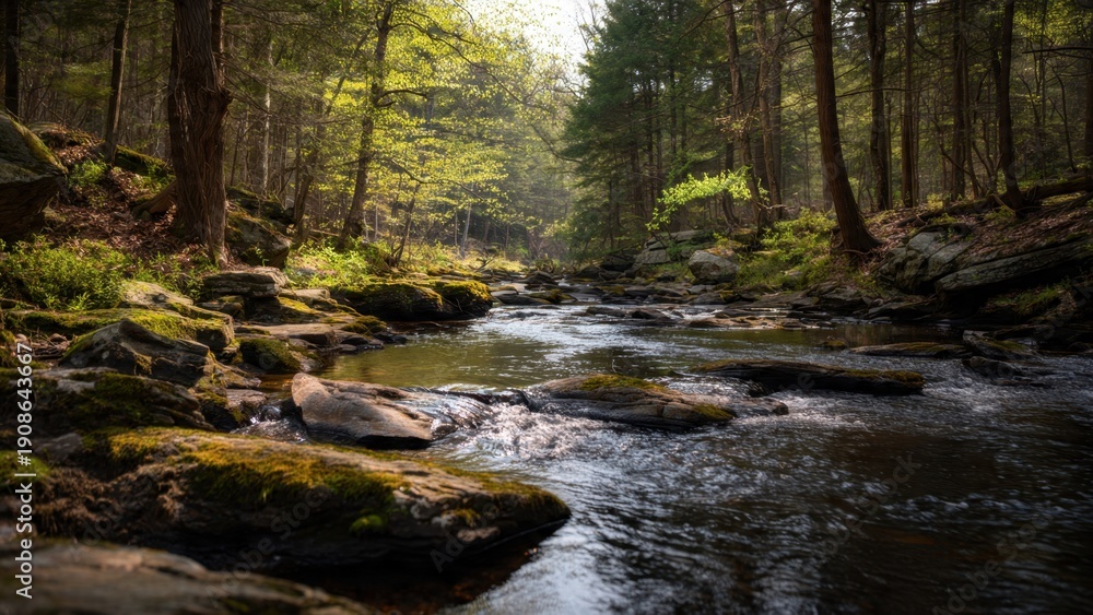 Obraz premium Tranquil River Flowing Through Forest