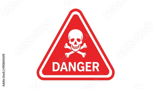 Warning sign with skull and crossbones on red triangle symbol indicating danger and hazard