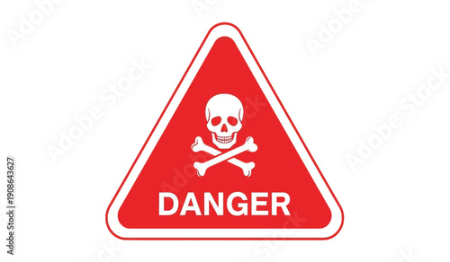 Warning sign with skull and crossbones on red triangle background indicating danger