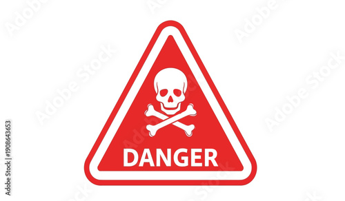 Warning sign with skull and crossbones on red triangle background indicating danger