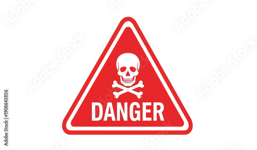 Warning sign with skull and crossbones on red triangle background indicating danger