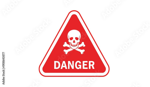 A red triangular danger sign with a white skull and crossbones on a warning of hazardous materials or situations