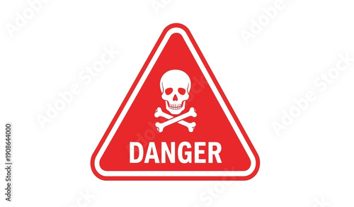 Warning sign with skull and crossbones on red triangle indicating danger and hazardous materials