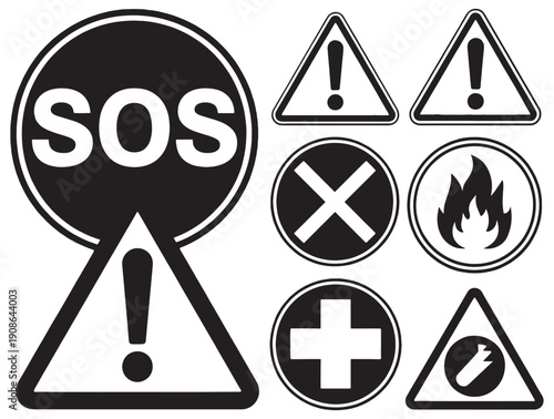 Exclamation mark icon isolated on transparent background. Precautions circle symbol design. Emergency Warning Sign collection vector illustration. 