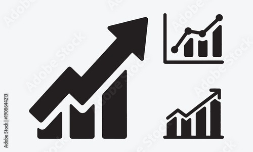 Growth icon Containing arrow up, growing graph, business chart icons. Vector illustration