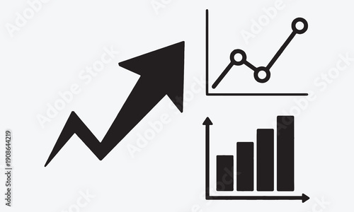 Growth icon Containing arrow up, growing graph, business chart icons. Vector illustration