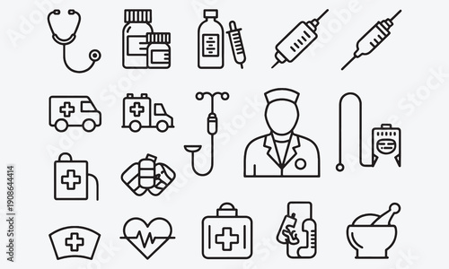 Hospital icon Medical related line icons medicine, healthcare, doctor, ambulance, treatment, nurse, pills, clinic, pharmacy and more