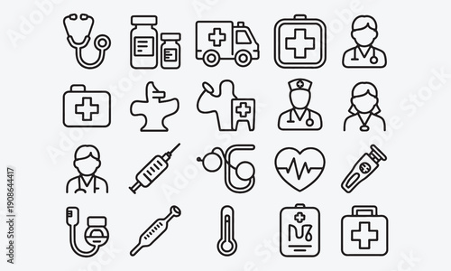 Hospital icon Medical related line icons medicine, healthcare, doctor, ambulance, treatment, nurse, pills, clinic, pharmacy and more