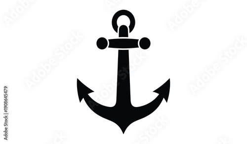 Black anchor icon on for nautical or maritime symbol