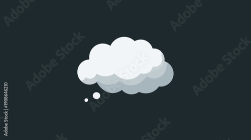 White thought bubble icon on dark background with dots, symbolizing new ideas, communication, imagination, and thought process.