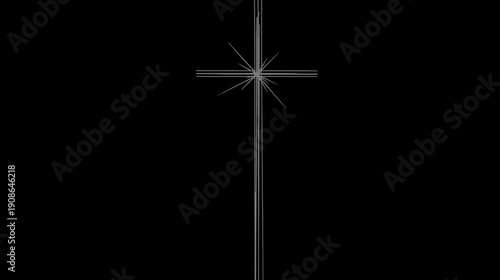 Elegant Glowing Christian Cross Symbol with Radiant Starburst on Deep Black Background for Faith and Hope