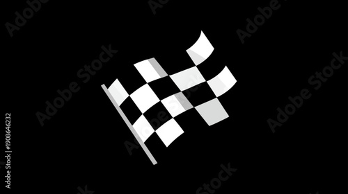 Dynamic waving checkered flag on a black background, symbolizing racing, victory, finish line, speed, success, and competition.