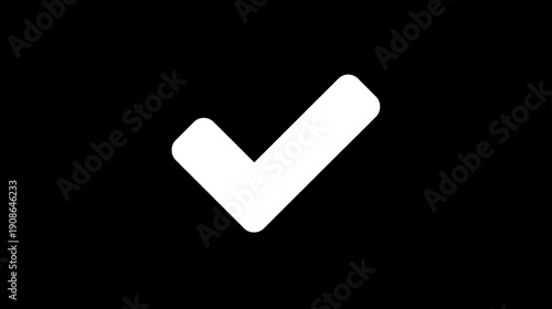 Simple White Checkmark Symbol on Black Background for Approval, Correctness, Task Completion, and Success Icon