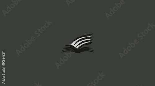 Abstract book icon with stylized flying pages, symbolizing knowledge, education, learning, and literary freedom.